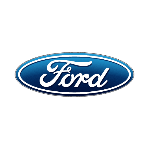 The image shows the Ford logo, featuring the word "Ford" in white script on a blue oval background.