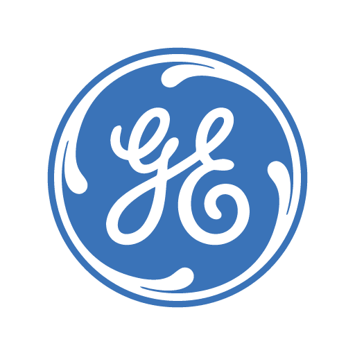 Blue General Electric (GE) logo featuring white cursive letters "g" and "e" inside a circle.