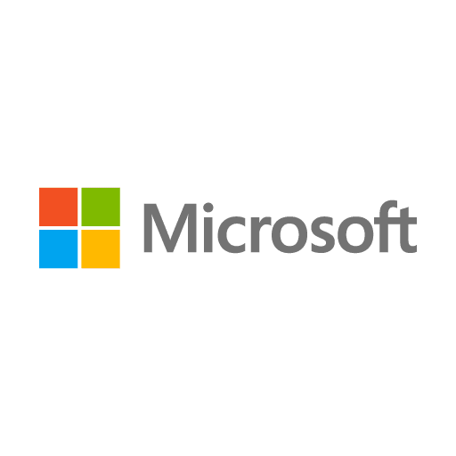 Microsoft logo featuring a square divided into four smaller colorful squares (red, green, blue, and yellow) to the left of the word "Microsoft" in gray text.