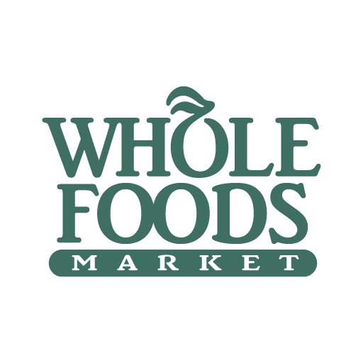 Whole Foods Market logo featuring green text with a curved leaf design above the 'O' in "Whole.